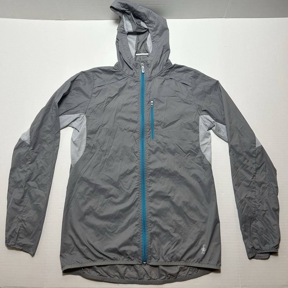 Smartwool Ultra Light Windbreaker Jacket Womens Medium Full Zip Hood Gray Merino